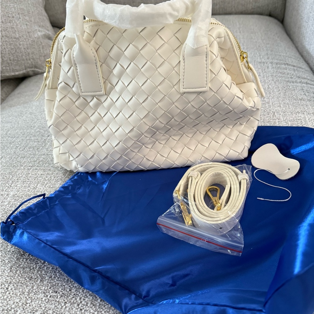 Clara Bag; Chic Ivory Woven Satchel
